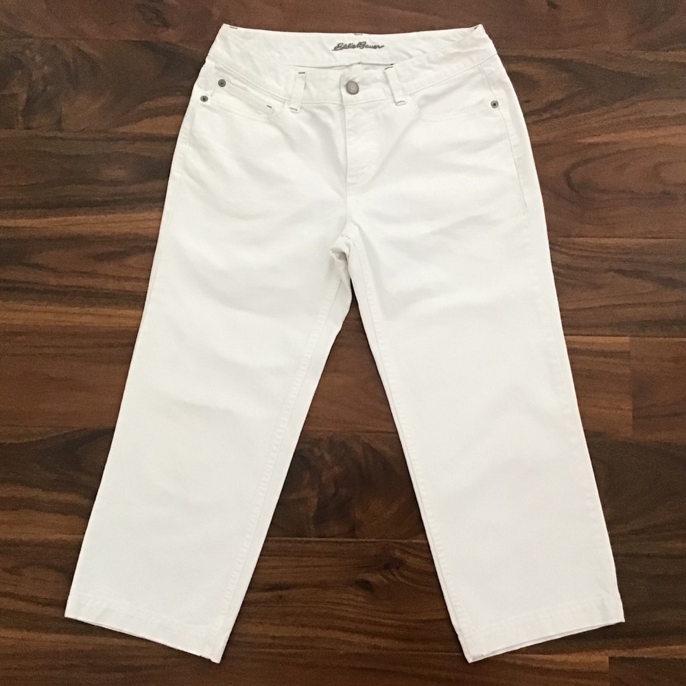 Eddie Bauer Cropped Capris Jeans White Heavyweight Denim Size 2